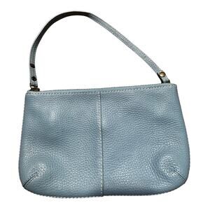 GAP light powder blue leather zipper top handle purse small bag pouch clutch